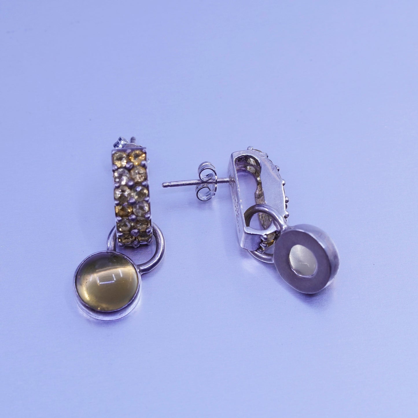Vintage fusion Sterling 925 silver handmade earrings with citrine and dangles