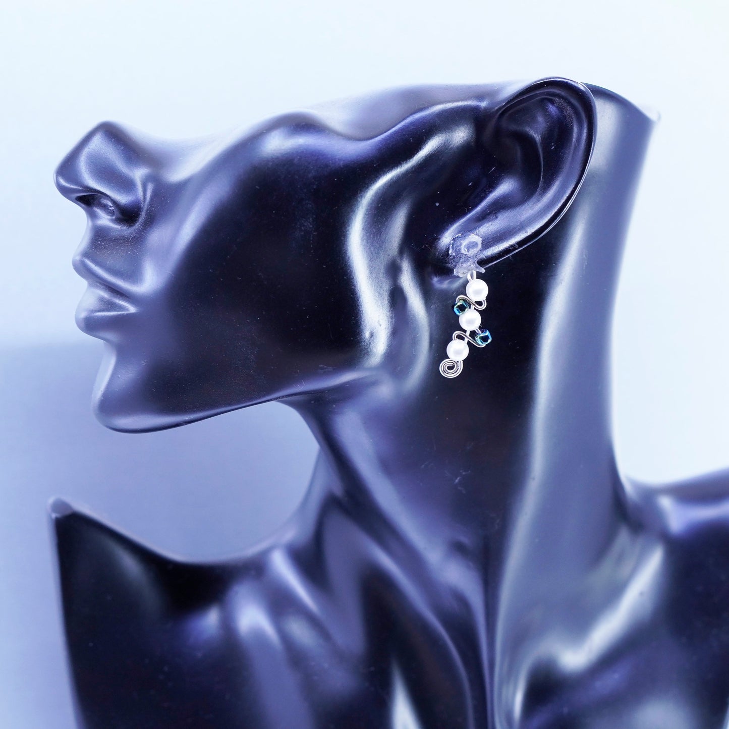 Vintage Sterling 925 silver handmade earrings with freshwater pearl