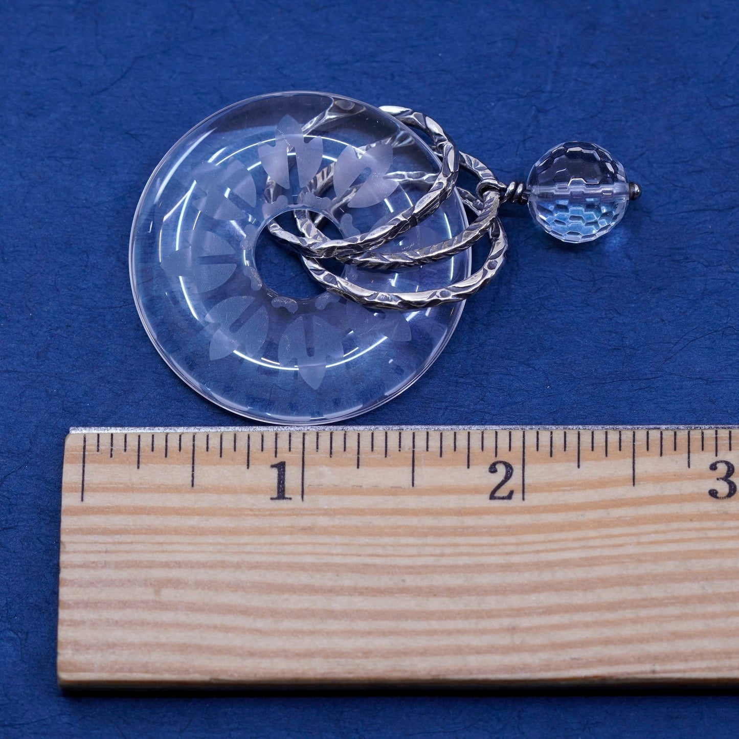 Vintage Sterling 925 silver handmade pendant with glass circle and bead