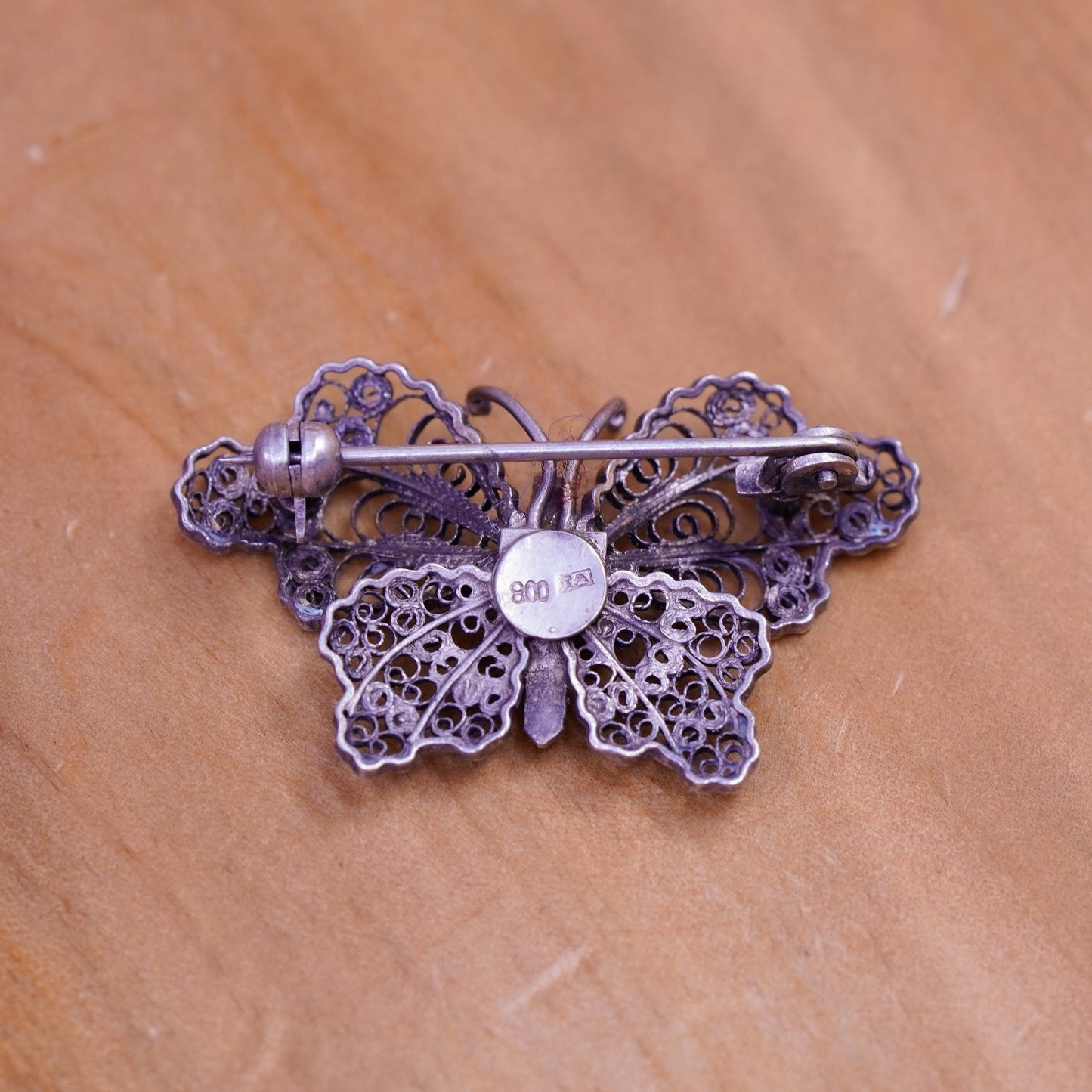 Vintage handmade sterling 925 silver filigree butterfly brooch