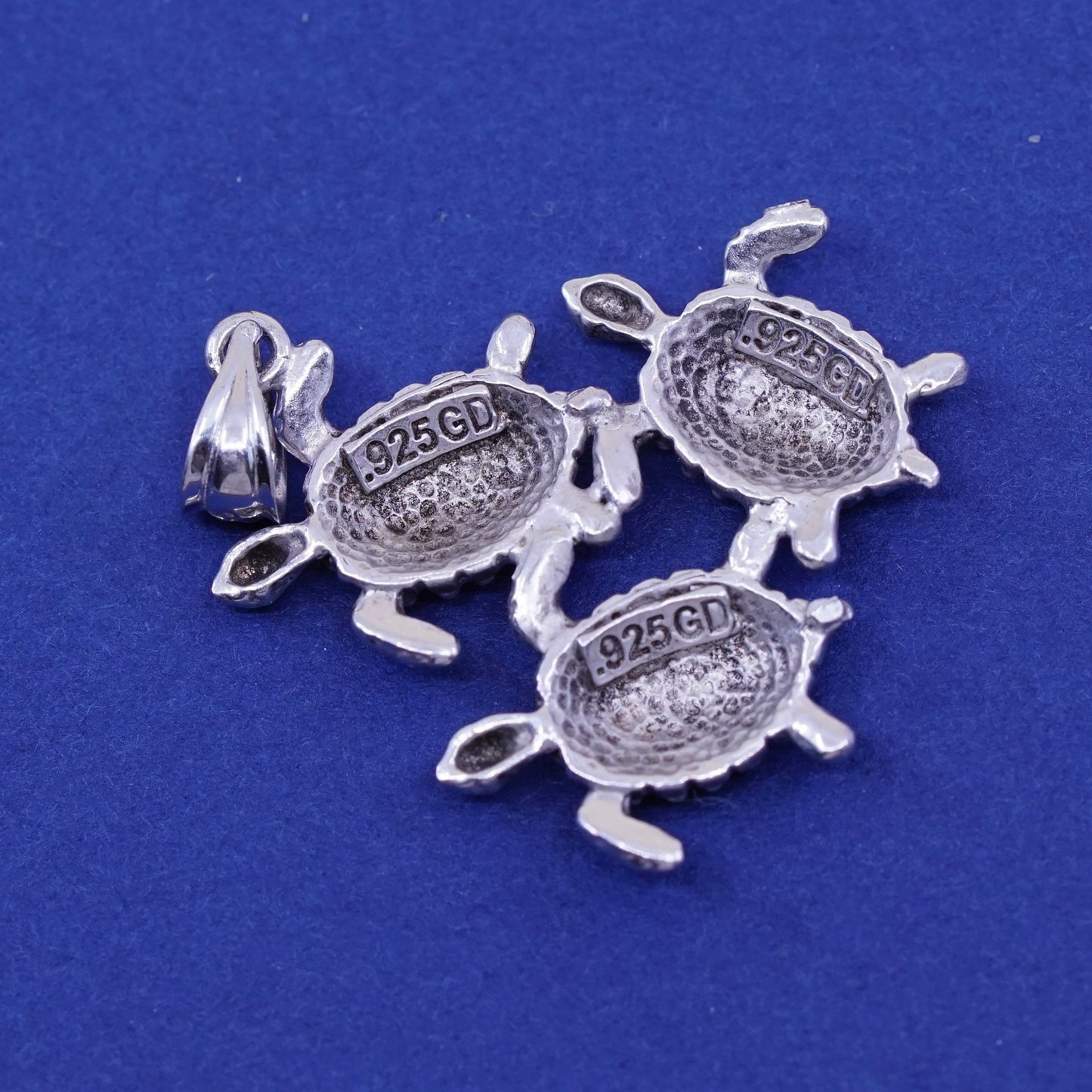 Vintage GD Sterling silver handmade pendant, 925 sea turtles
