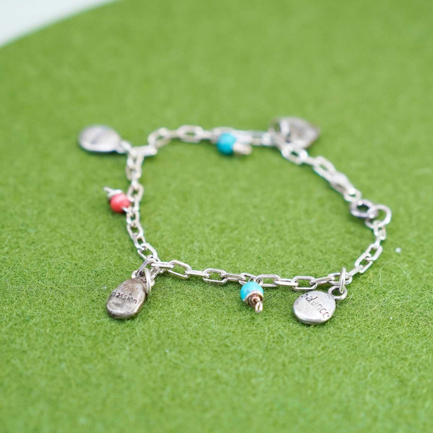 6.5”, sterling 925 silver circle charm bracelet friends balance love charm
