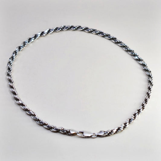 16”, 6mm, vintage Sterling silver necklace, 925 diamond cut rope chain