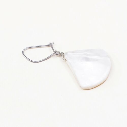 Vtg STERLING 925 SILVER Handmade Shell MOTHER OF PEARL EARRINGS Dangles