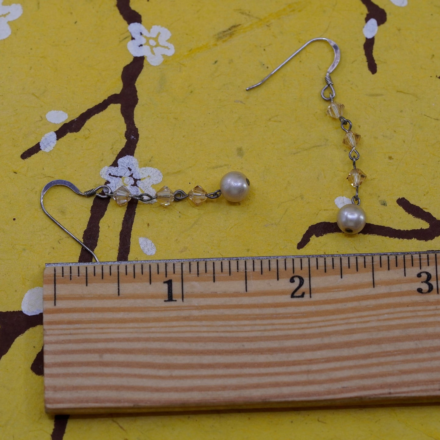 Vintage Sterling 925 silver handmade earrings with orange crystal and pearl