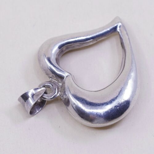 Vintage Sterling Silver Handmade Pendant, Puffy Heart Pendant, stamped 925