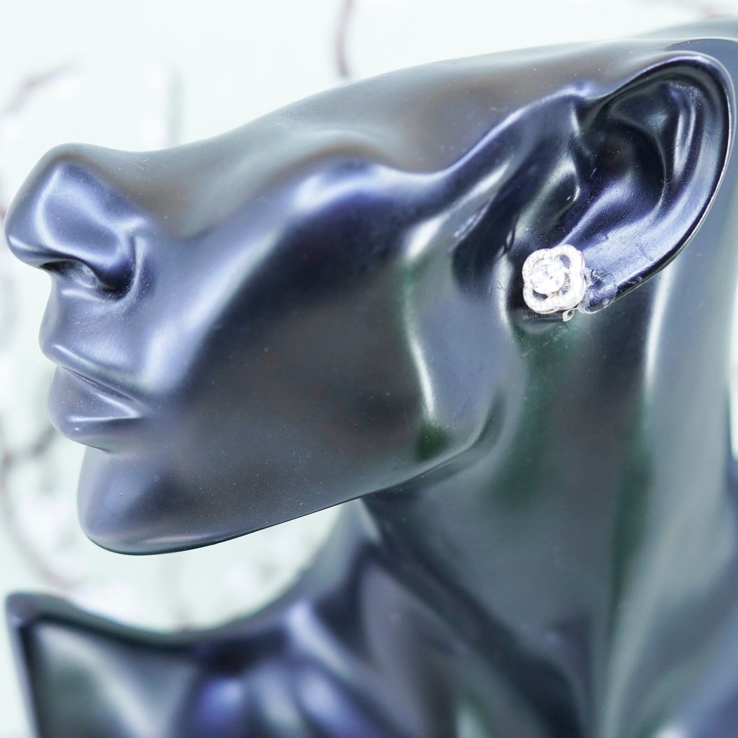 Vintage sterling silver 925 cluster cz studs, earrings