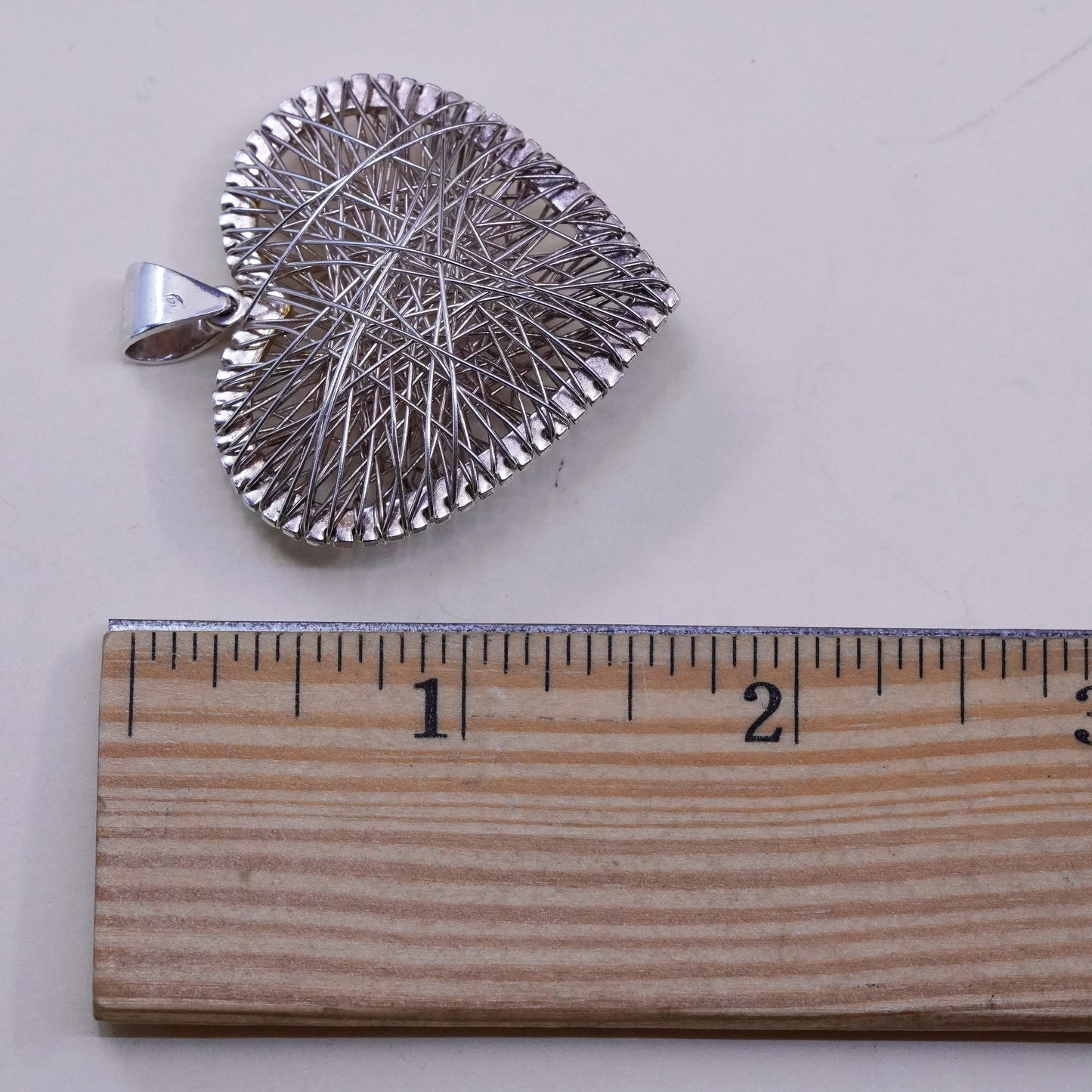 Vintage Sterling silver handmade pendant, 925 filigree puffy heart pendant