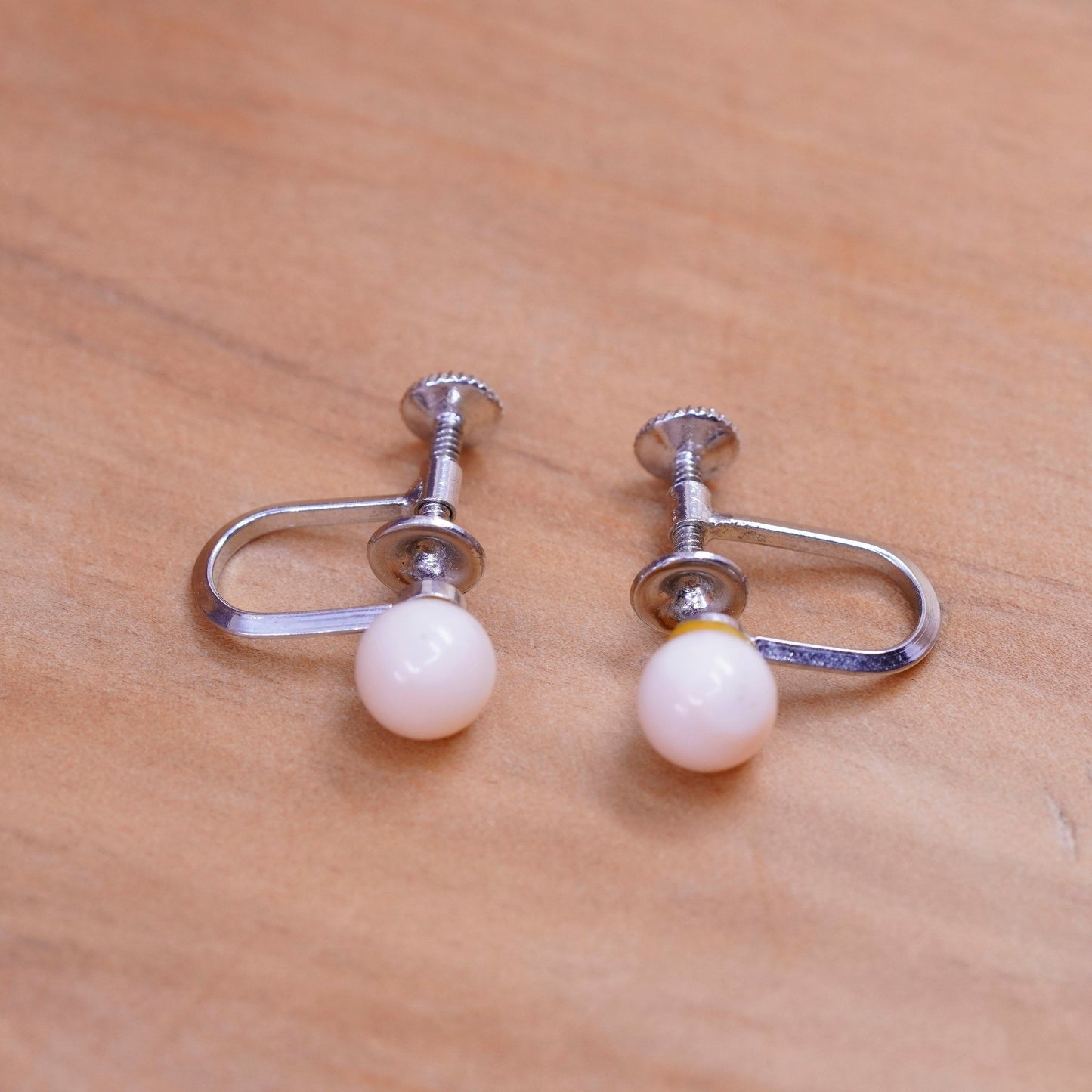 Vintage Sterling silver screw back handmade earrings, 925 dangles pink quartz