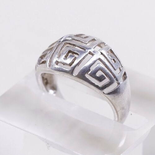Size 6.5, Vtg Sterling 925 Silver Handmade Ring W/ Greek Key Cut Out Stamped 925