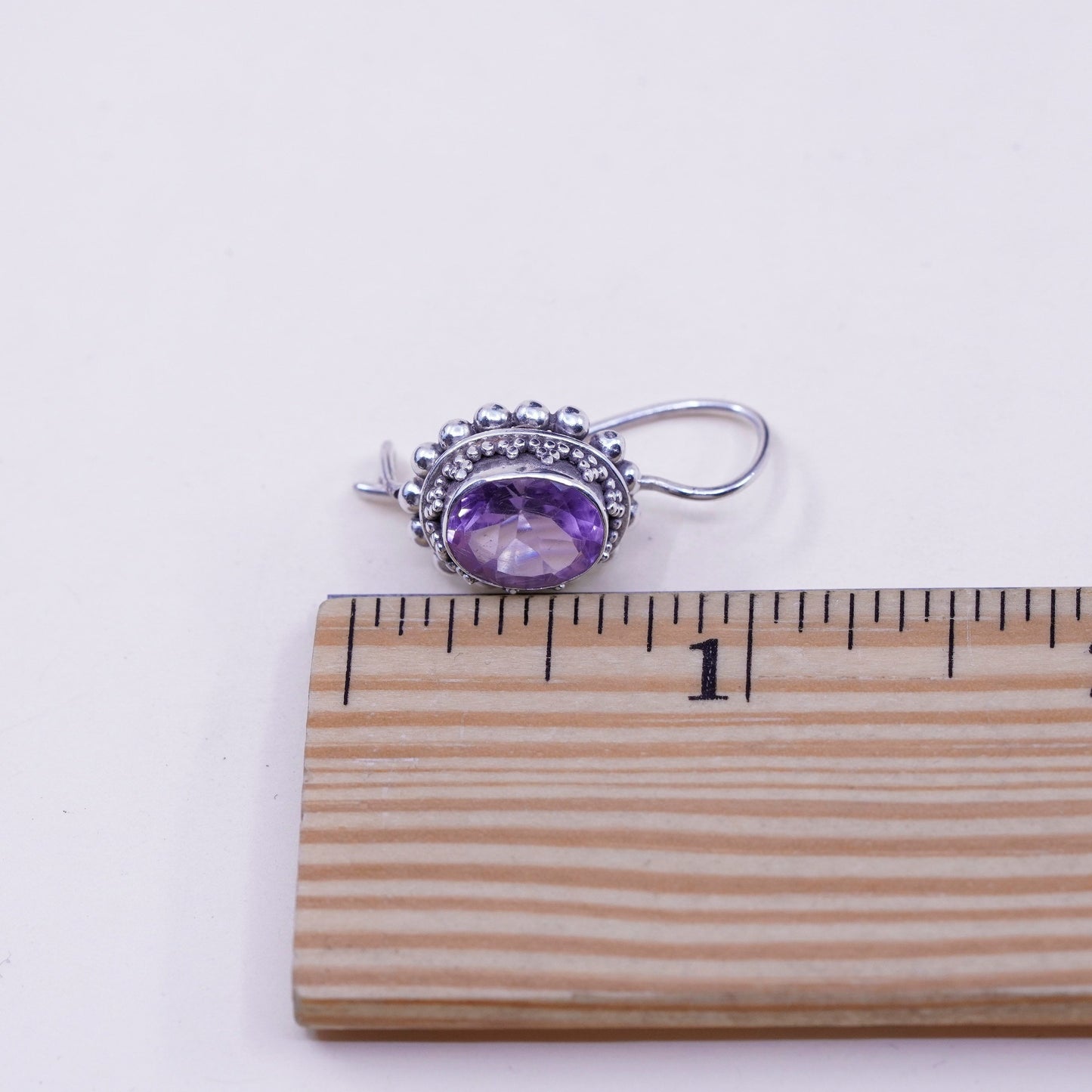 Vintage sterling silver handmade earrings, 925 drops with amethyst and beads