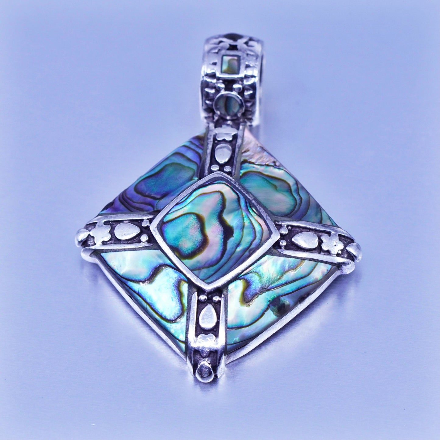 antique sterling 925 silver pendant with abalone and filigree