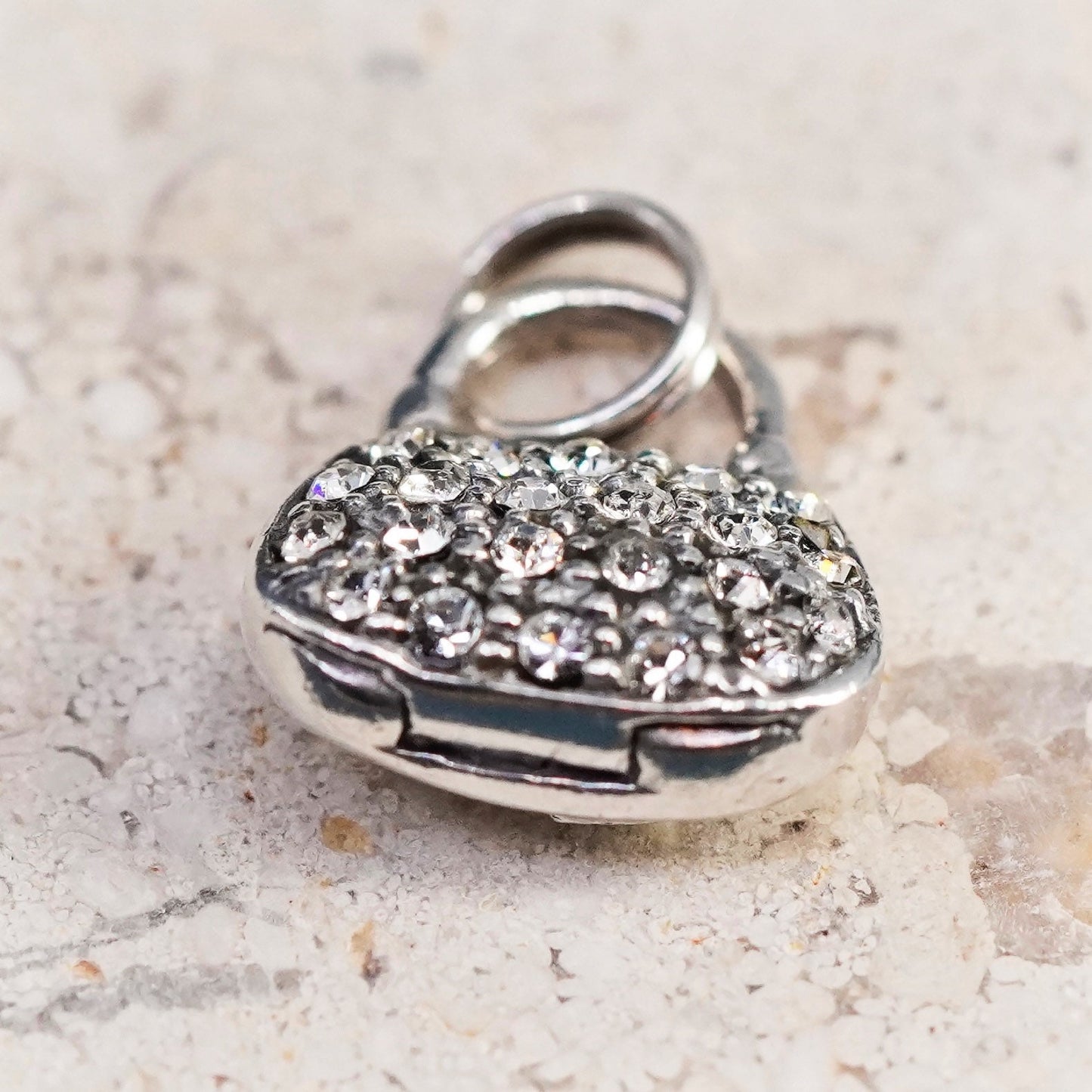 Vintage Sterling silver handmade pendant, 925 handbag charm with cluster Cz