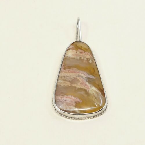 Vtg Huge 925 Sterling Silver Handmade Pendant W/ Lace agate, Silver Tested