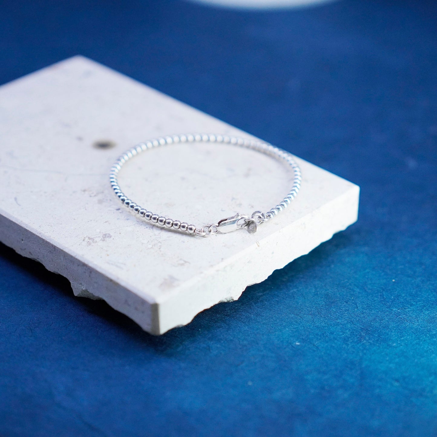 7.5”, 3mm, vintage Sterling silver handmade chain, 925 beads bracelet