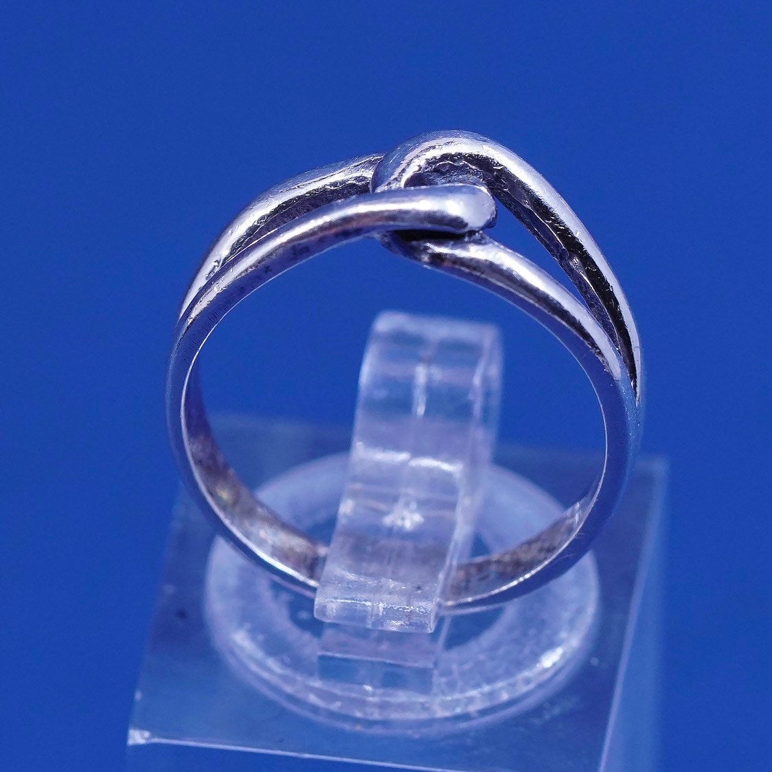 sz 5.75, vtg sterling silver handmade ring, 925 entwined knot band