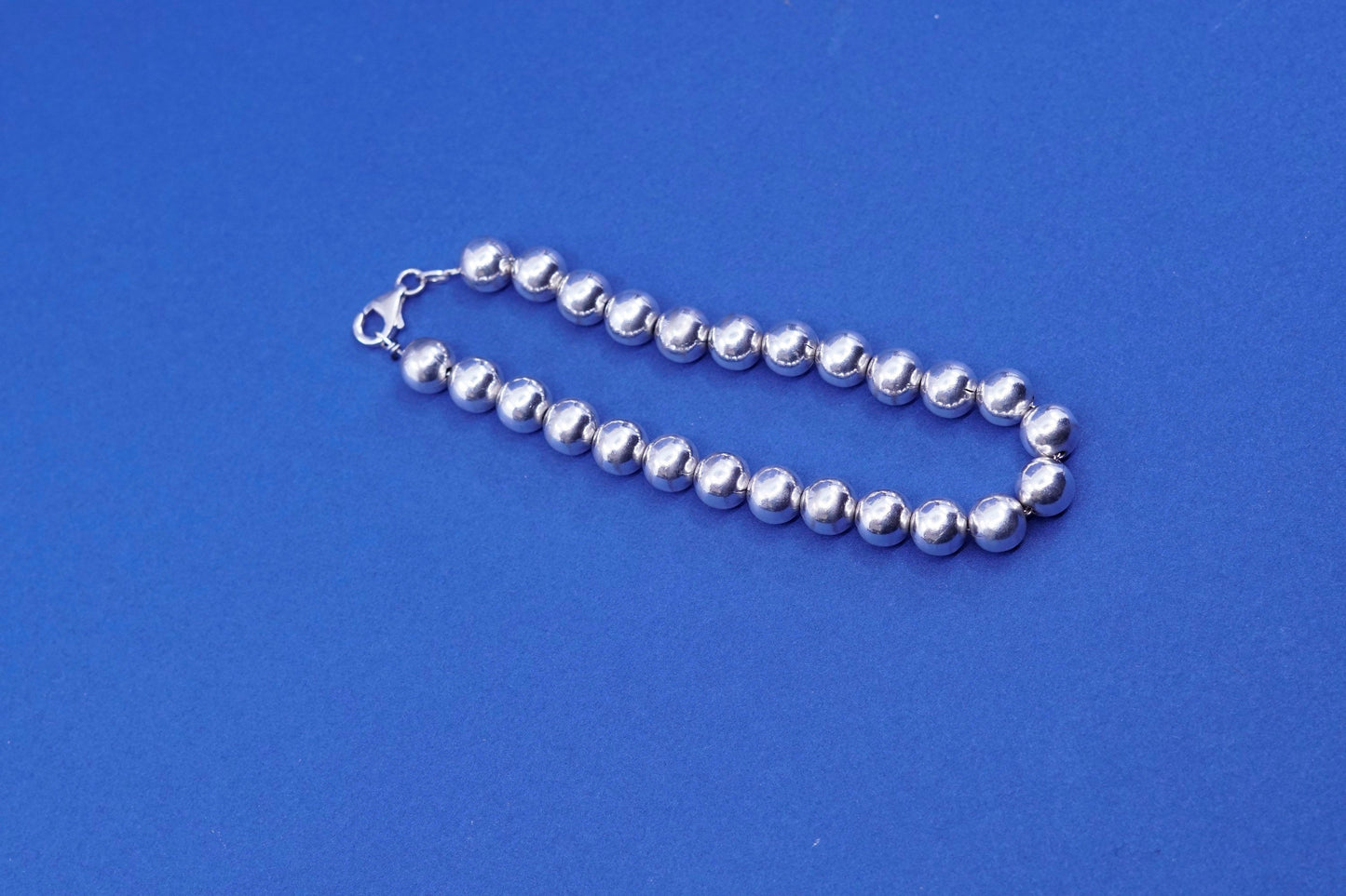 8”, 8mm, vintage Sterling silver handmade chain, 925 beads bracelet