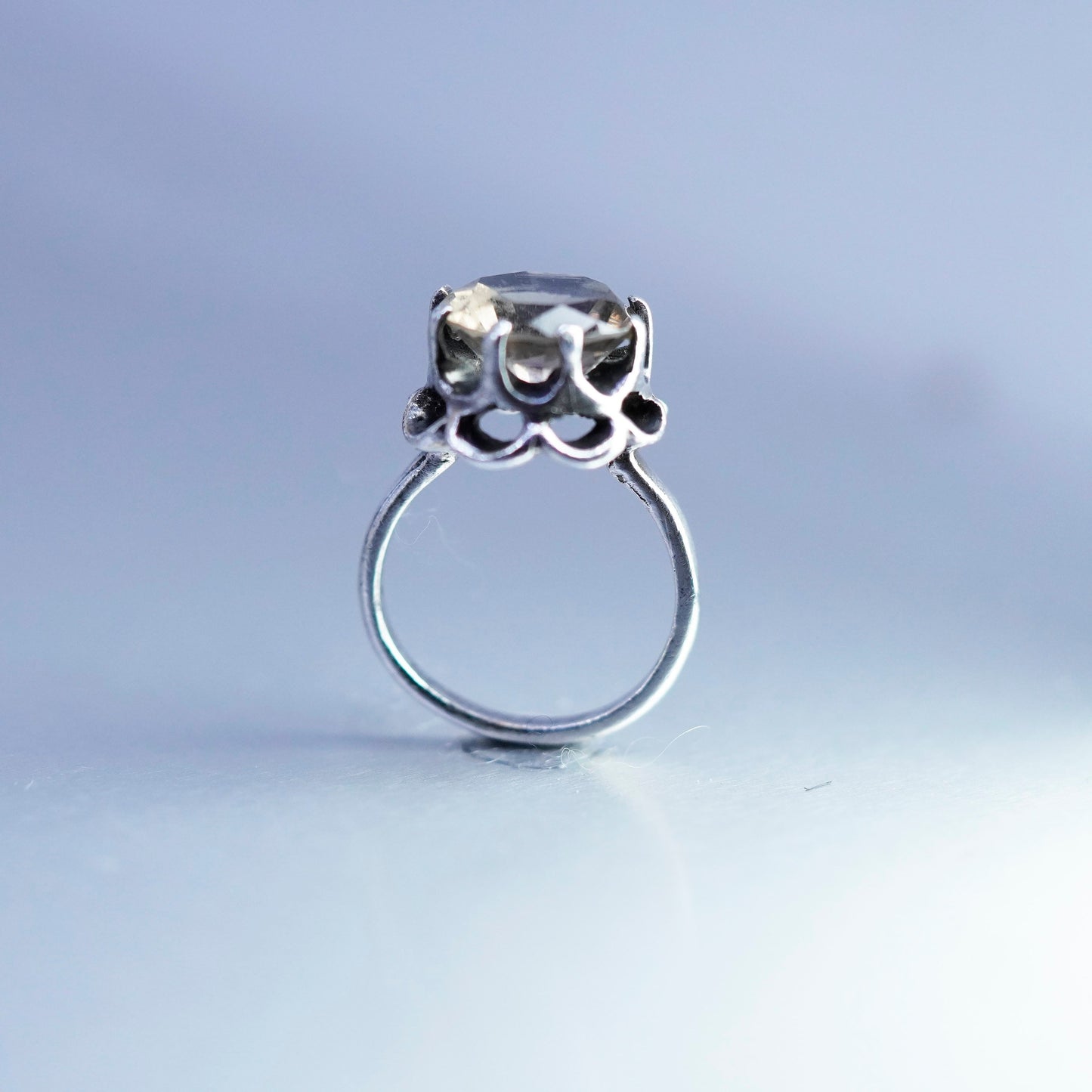 Size 5.5, vintage Sterling 925 silver handmade crown ring with smoky quartz