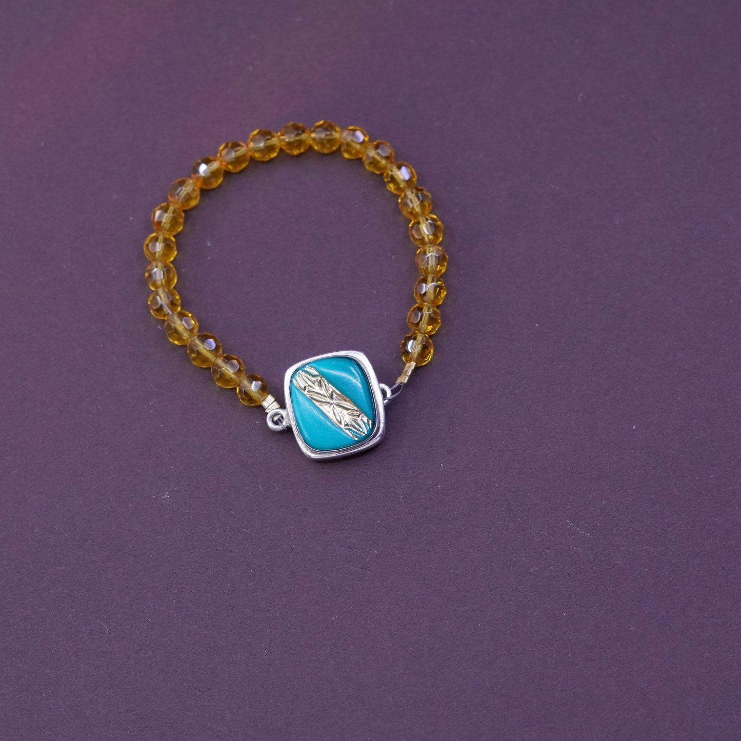 5.75”, Sterling silver handmade bracelet with citrine beads and turquoise