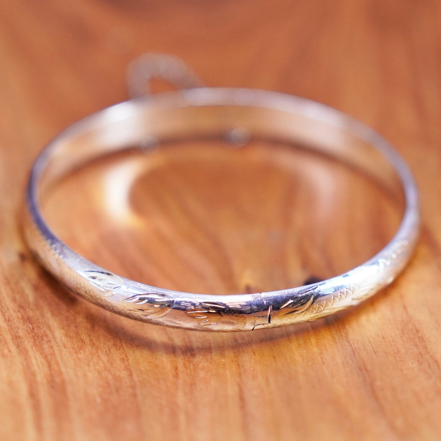 7.75”, Sterling silver handmade bracelet, 925 hinged bangle with secure chain