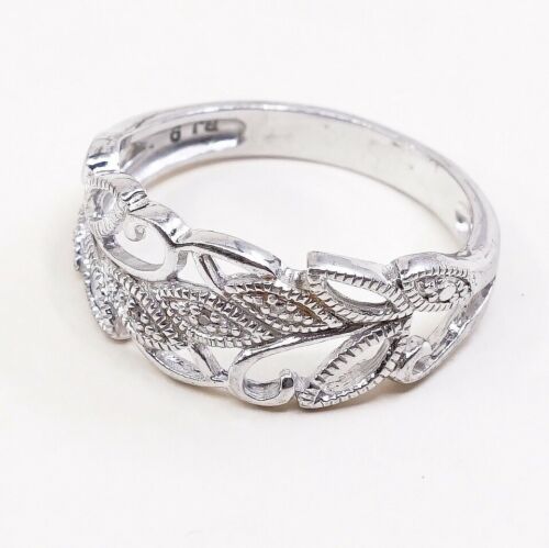 Size 9.25, Vtg Sterling Silver Handmade Ring 925 Band W/ Leaves Embossed