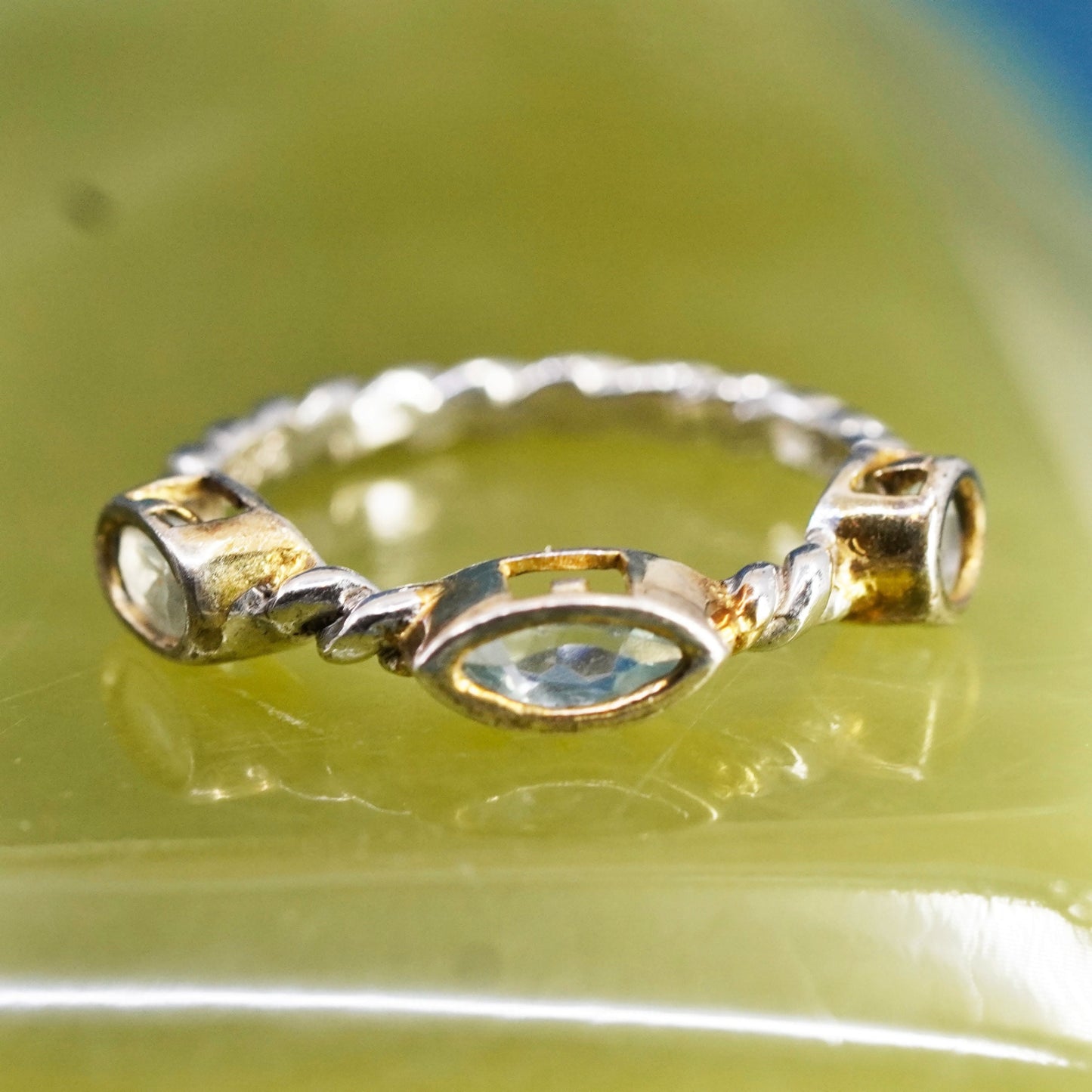 Size 6, vintage Sterling silver handmade ring, 925 stackable ring w/ blue topaz