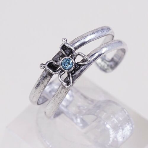 Sz 3.5, Vtg Sterling Silver Butterfly Ring W/ Blue Cz, Open Band, Silver Tested