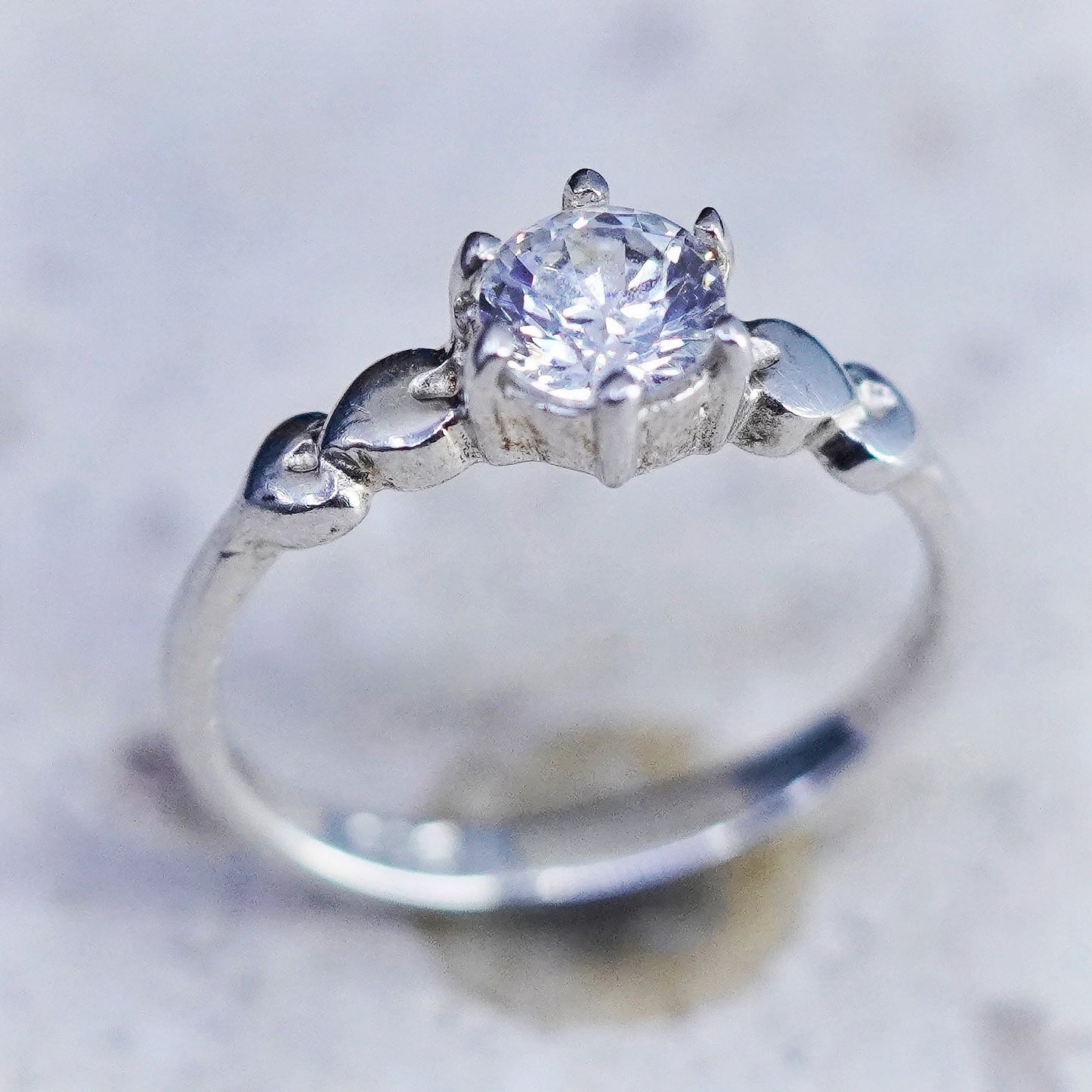 Size 6, vintage Sterling 925 silver handmade engagement ring with cz