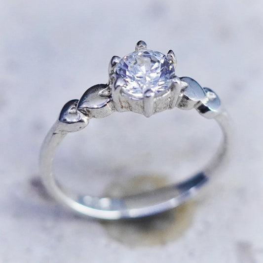 Size 6, vintage Sterling 925 silver handmade engagement ring with cz