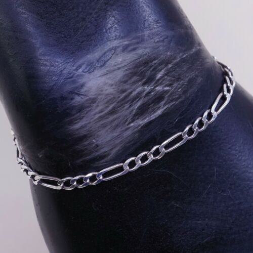 8”, 3mm, vtg Sterling Silver Bracelet, Silver Figaro Chain, Stamped 925 Italt