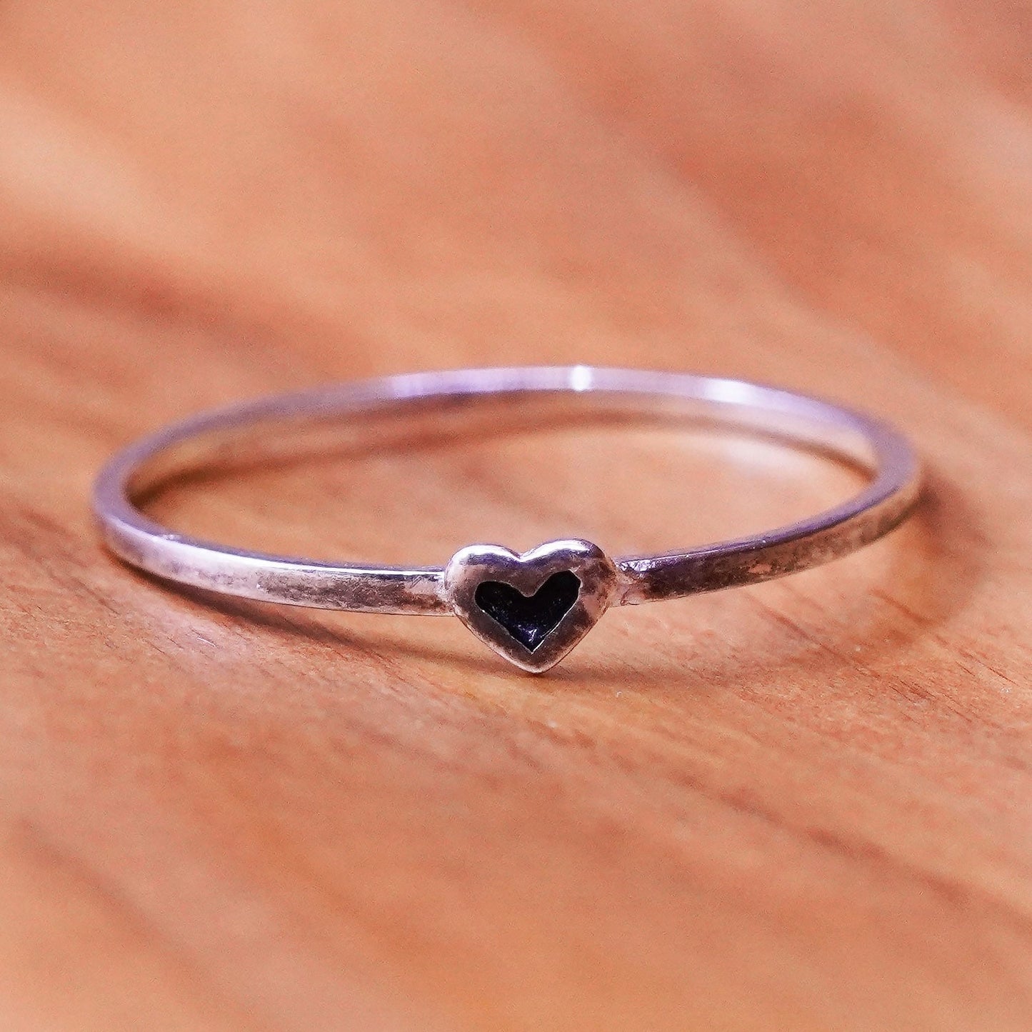 Size 9, vintage Sterling silver handmade ring, 925 thin band heart, stackable