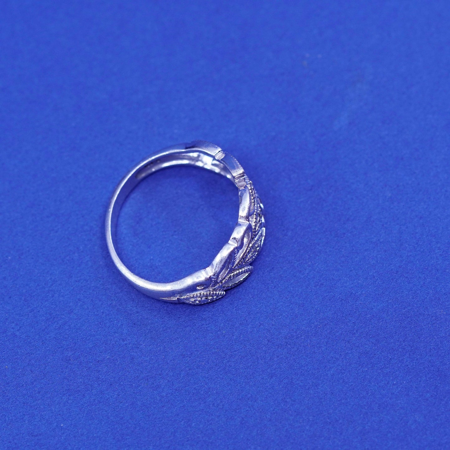 Size 9.5, vintage RJ Sterling silver handmade ring, 925 leafy band with diamond