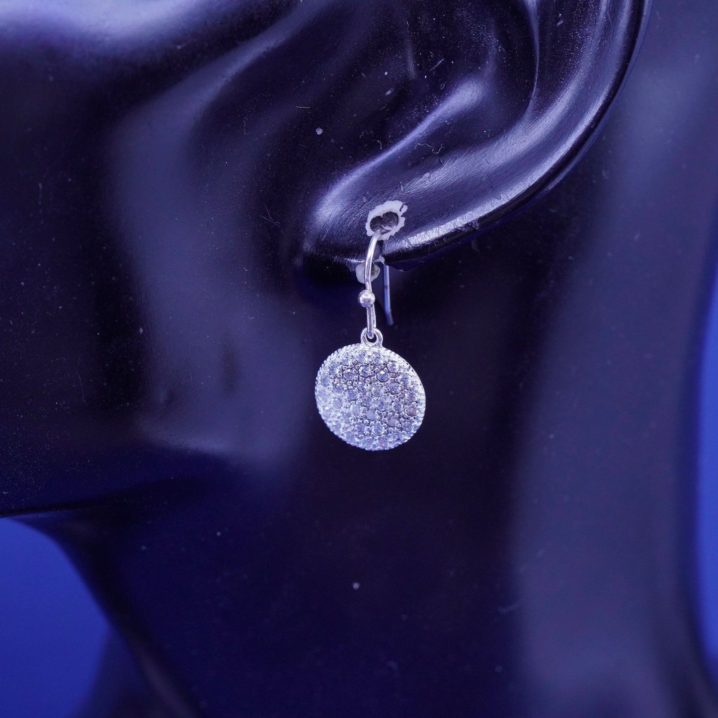Vintage Sterling silver earrings, 925 circle with cluster cz