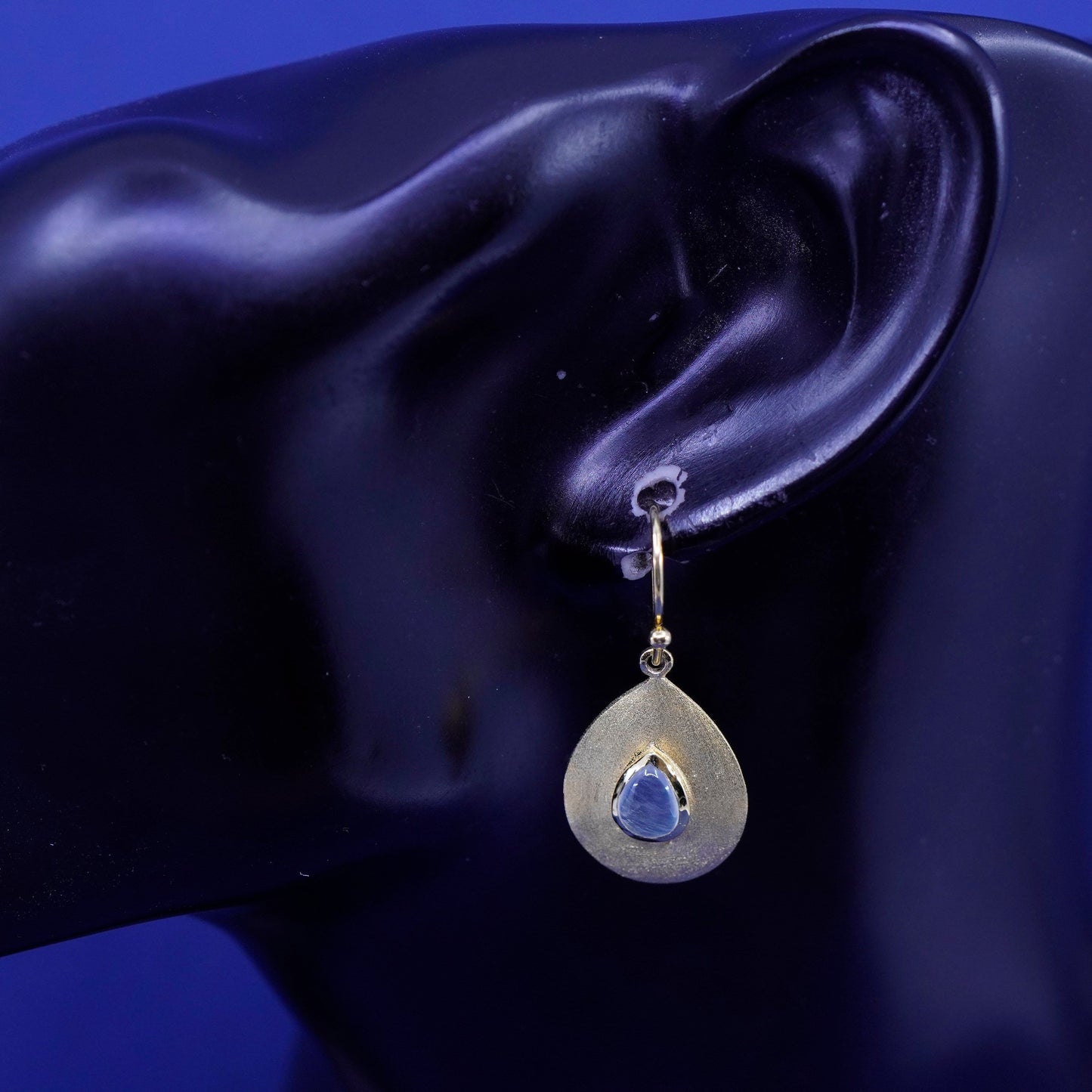 Vermeil gold over sterling silver earrings, matte 925 teardrop drops moonstone