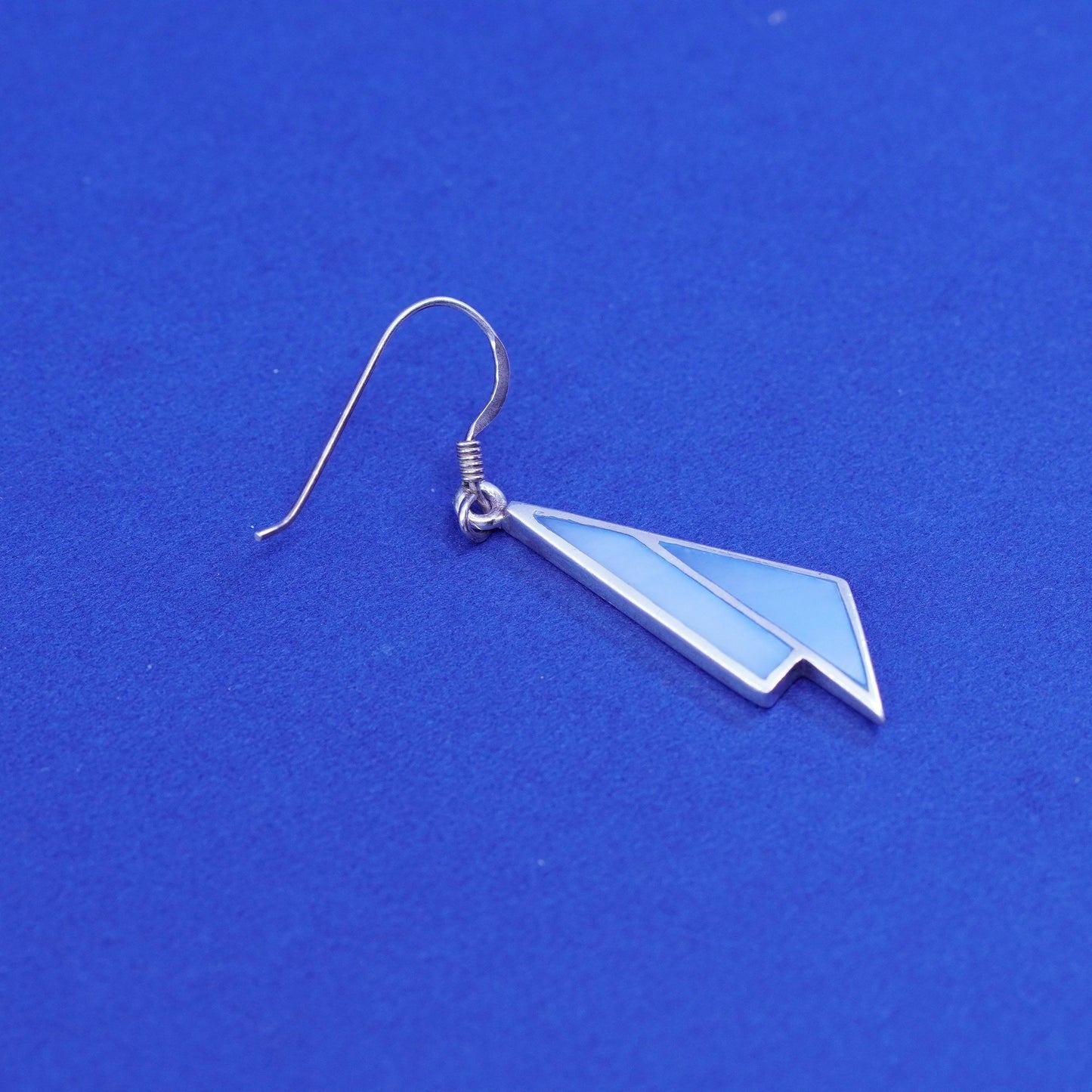 Vintage Sterling silver handmade earrings, 925 drops with blue mother of pearl