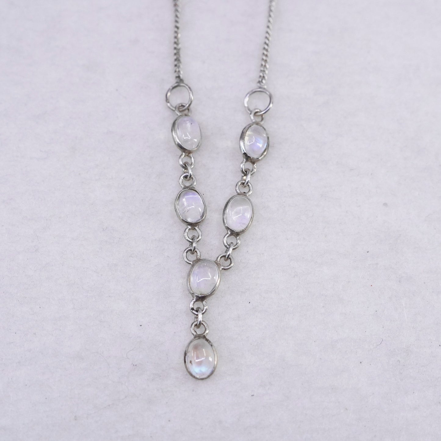 16”, vintage Sterling 925 silver handmade curb necklace with moonstone pendant