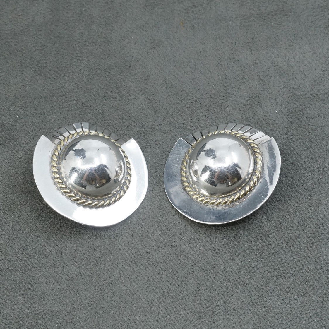 Sterling silver handmade clip on earrings, Mexico 925 earrings w/ brass cable