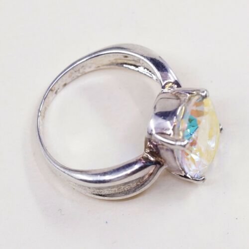 Sz 6, Sterling Silver Ring, 925 Silver Engagement Ring W/ blue Swarovski Crystal