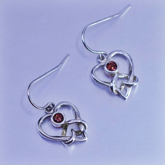 Vintage Sterling 925 silver earrings with heart knot and ruby