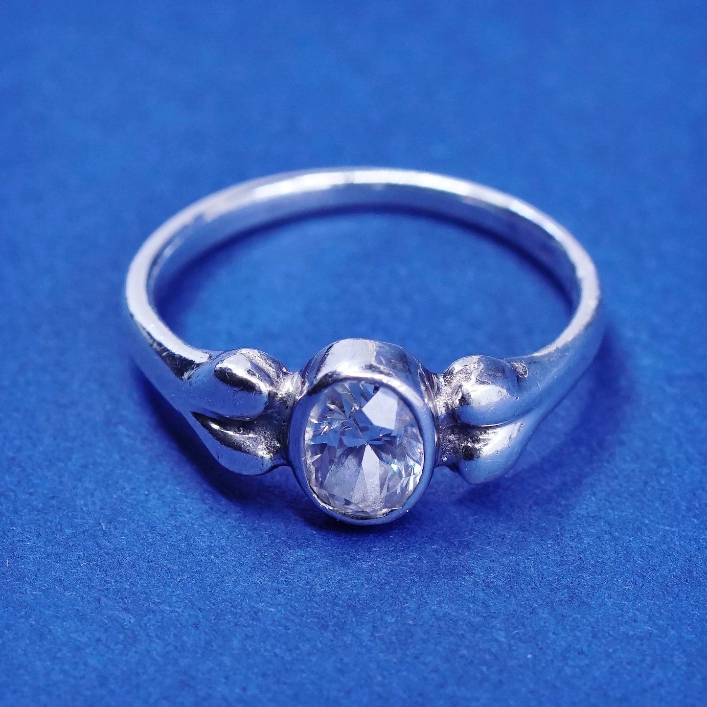 Size 7.5, vintage Sterling silver handmade ring, 925 engagement ring with cz