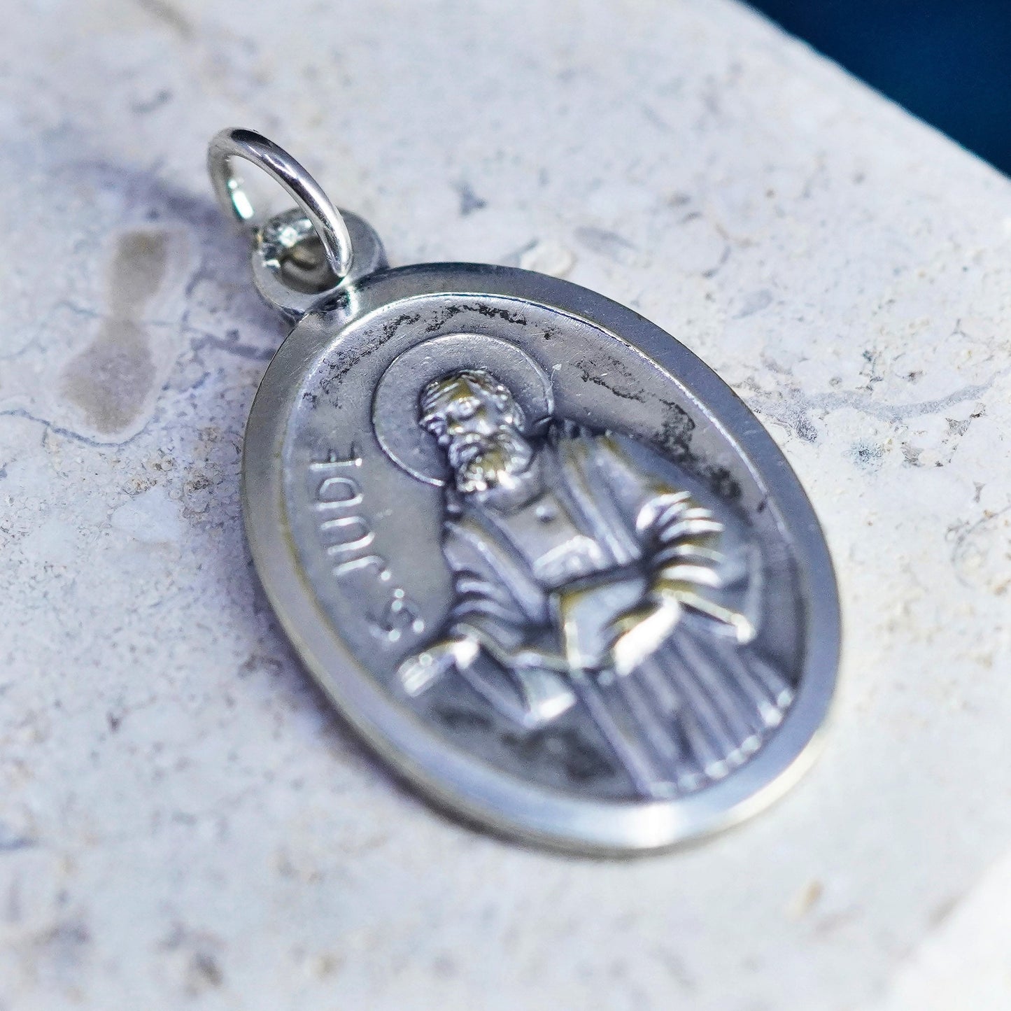 Vintage sterling 925 silver tag pendant, Saint Jude charm