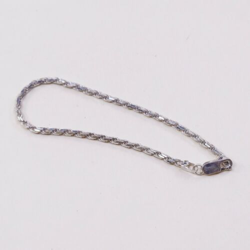 7.25”, 2mm, Vtg Sterling Silver bracelet, 925 Italy Rope chain, Stamped 925 Ital