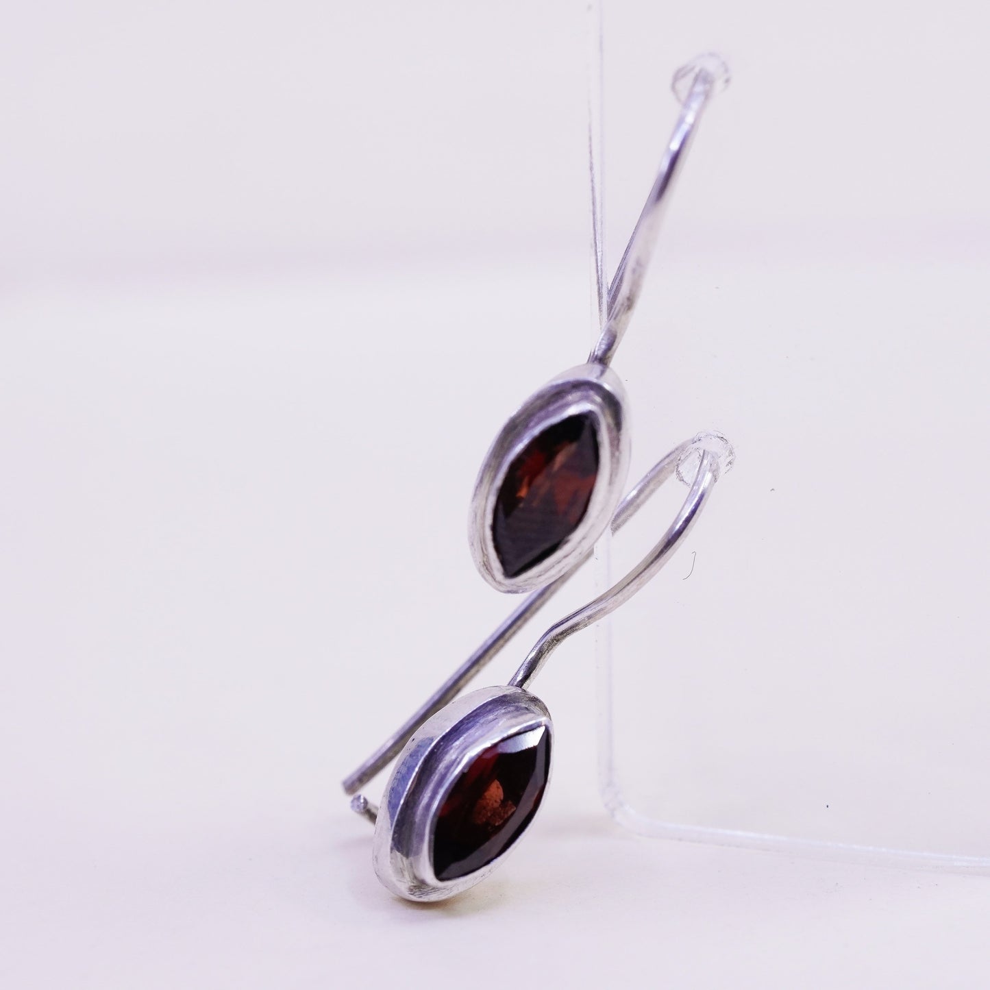 Vintage Sterling 925 silver handmade earrings with marquise ruby