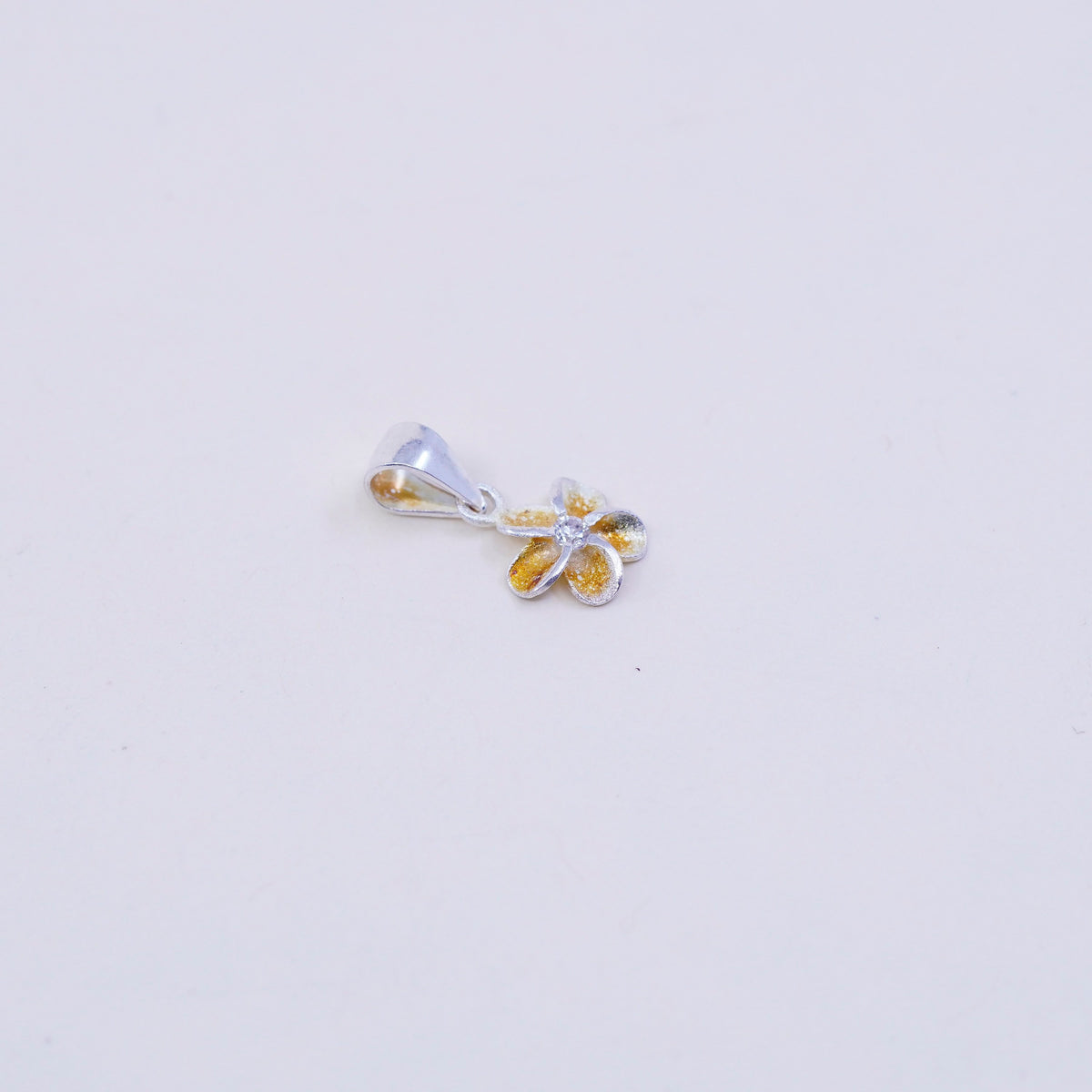 Vintage Sterling silver handmade pendant, 925 plumeria flower charm with Cz