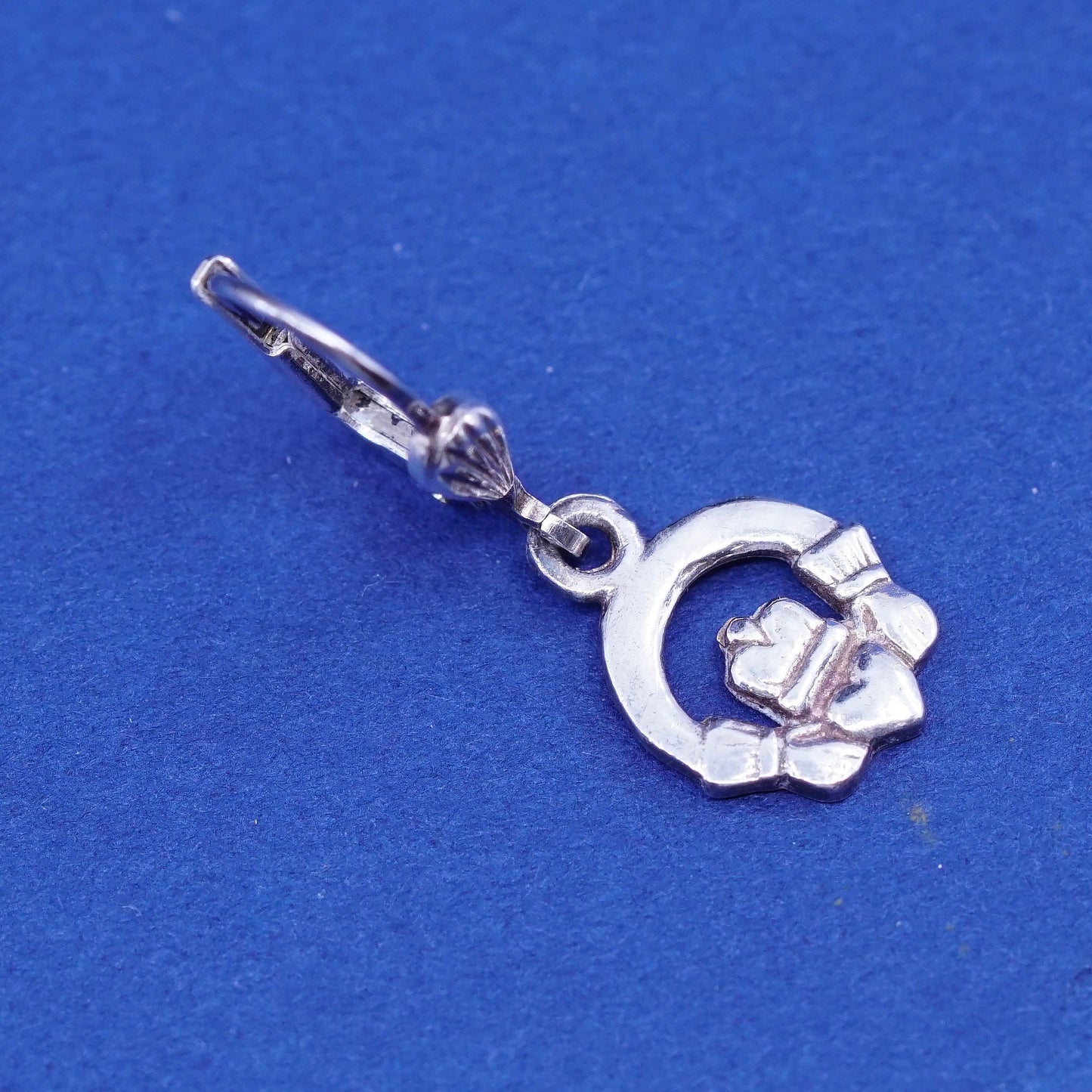 Vintage Sterling 925 silver handmade earrings, claddagh holding heart drops