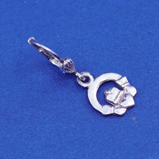 Vintage Sterling 925 silver handmade earrings, claddagh holding heart drops