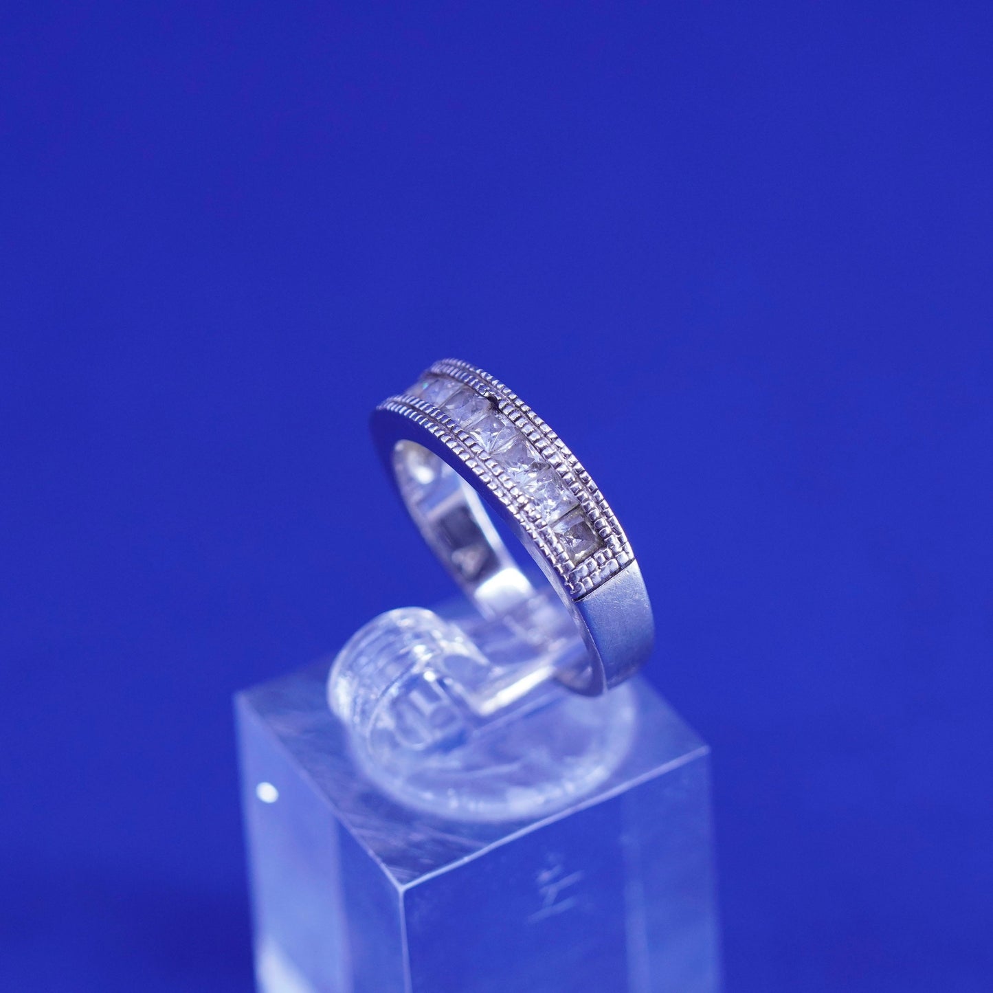 Size 6.5, Sterling 925 silver handmade ring, 925 stackable wedding band Cz