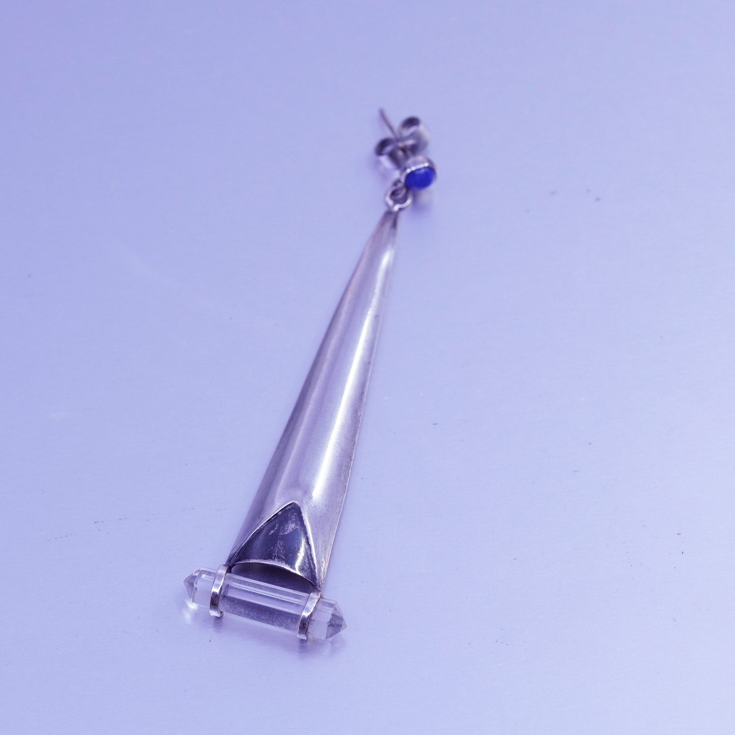 Vintage Sterling 925 silver long teardrop earrings healing crystal lapis lazuli