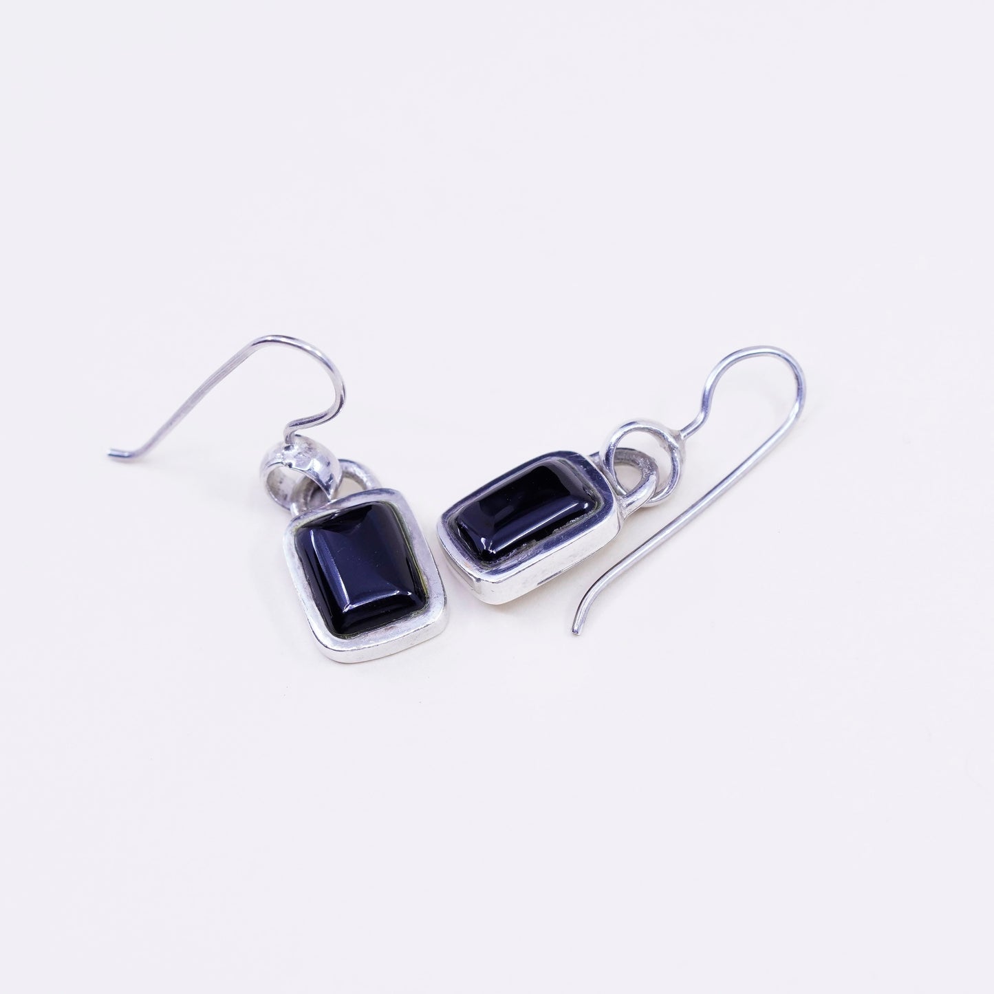 Vintage Sterling 925 silver handmade earrings with square obsidian drops