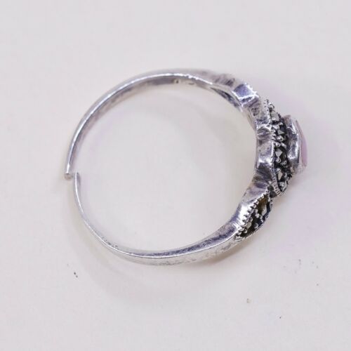 Sz 6.5, Sterling Silver handmade Ring, 925 Silver W/ Pink Mop Heart n marcasite